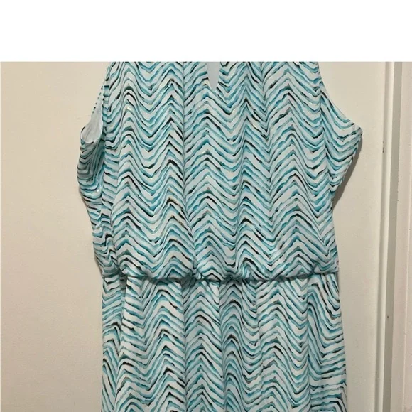 White House Black Market Wm Dress Printed Smock Sleeveless Blue High Neck L. - Picture 4 of 10
